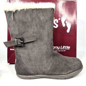 Cheeks Fit Body Boots By Tony Little Gray Leather Faux Fur Side Zip Size 8M